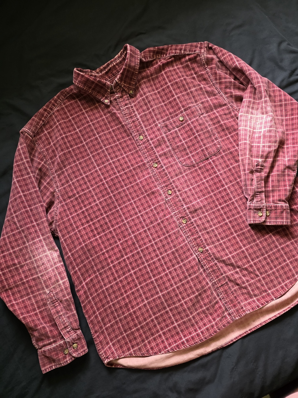 Eddie Bauer Red Burgundy Plaid Vintage VTG Button-Down Shirt Cotton Corduroy